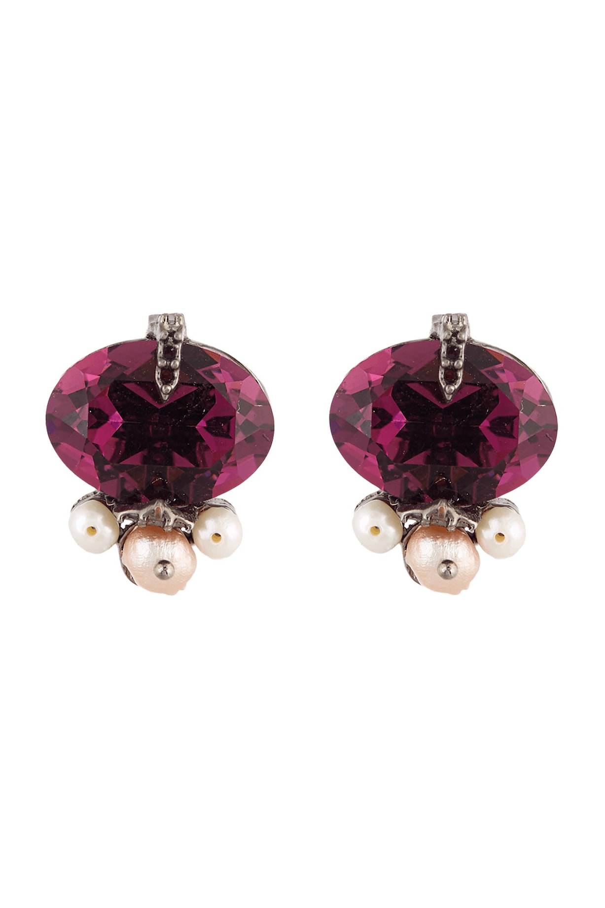 Gunmetal Finish Swarovski Crystal Earrings by Outhouse at Pernia's