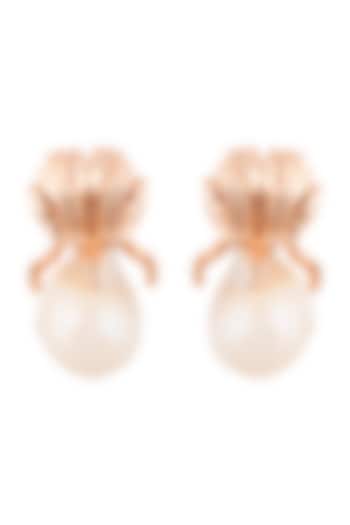 Rose Gold Plated Pearl Stud Earrings by Outhouse