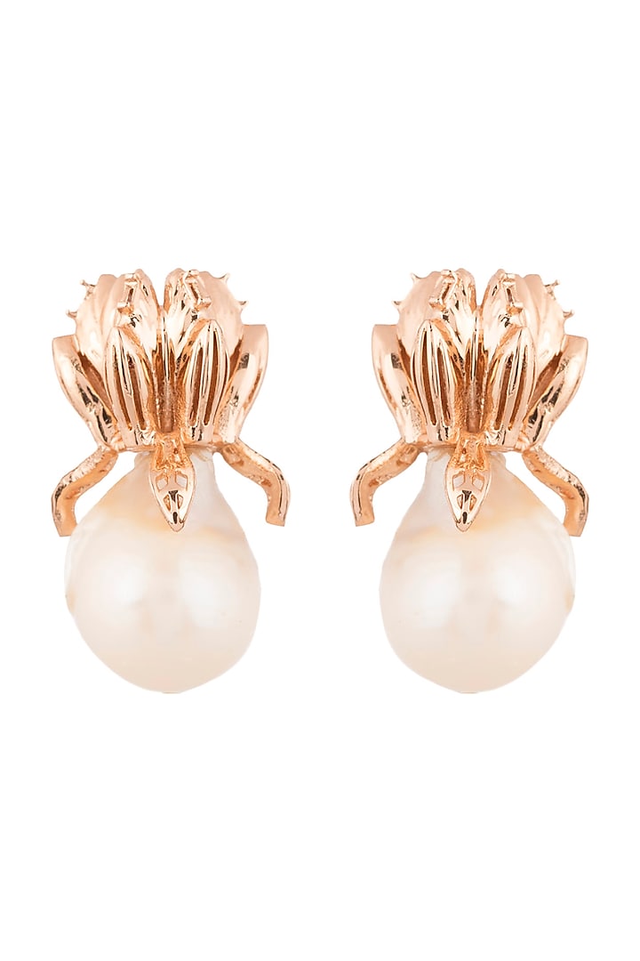 Rose Gold Plated Pearl Stud Earrings by Outhouse