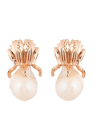 Rose Gold Plated Pearl Stud Earrings by Outhouse