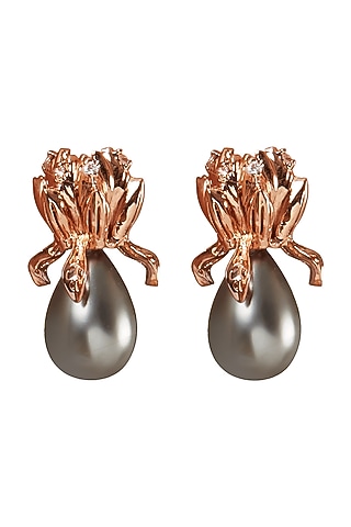 Rose Gold Plated Baroque Pearl Stud Earrings by Outhouse