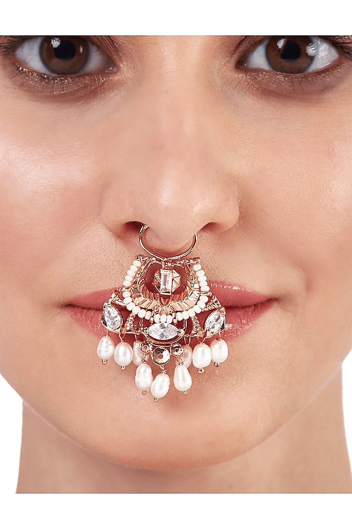 Rose Gold Plated Swarovski & Pearl Nose Ring by Outhouse at Pernia's Pop Up Shop