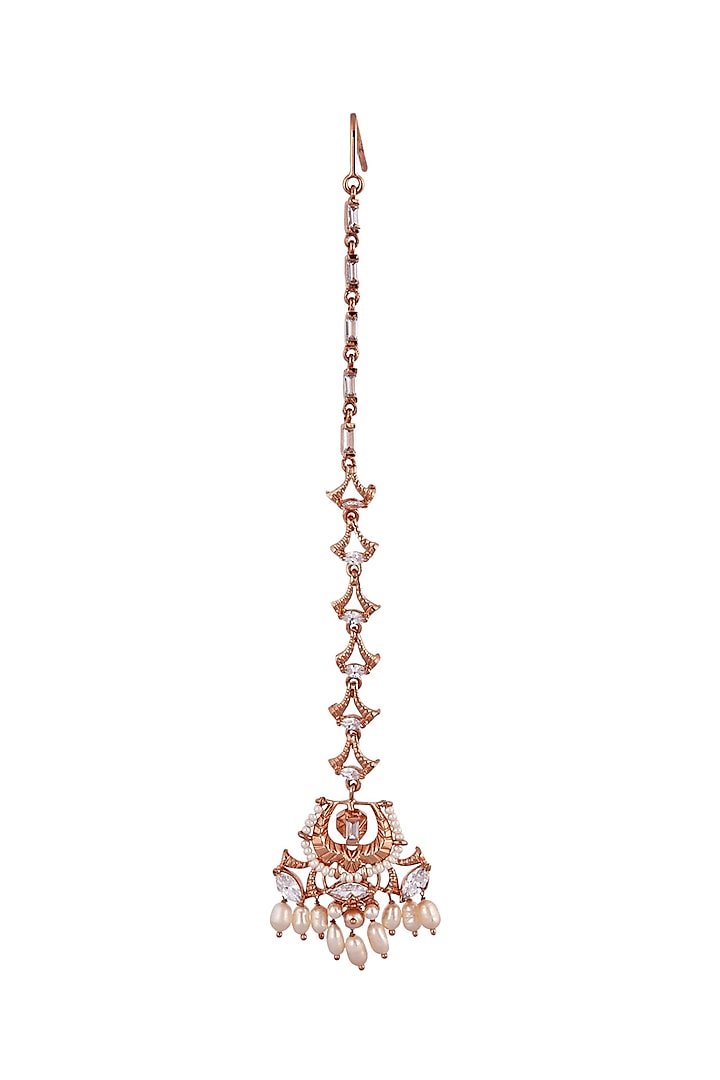 Rose Gold Plated Swarovski Crystal Maang Tikka by Outhouse