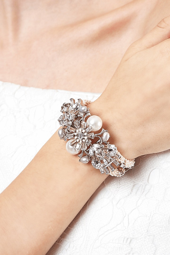 Gun Metal Finish Pearl Bracelet by Outhouse at Pernia's Pop Up Shop
