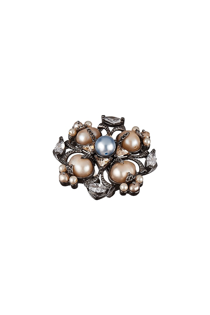Gun Metal Finish Pearl Ring by Outhouse