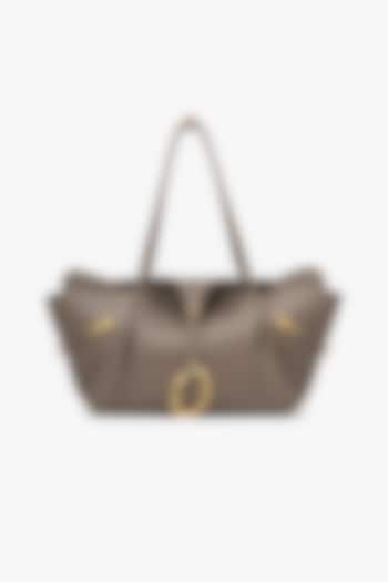 Light Taupe Vegan Leather & Canvas Tote Bag by Outhouse at Pernia's Pop Up Shop