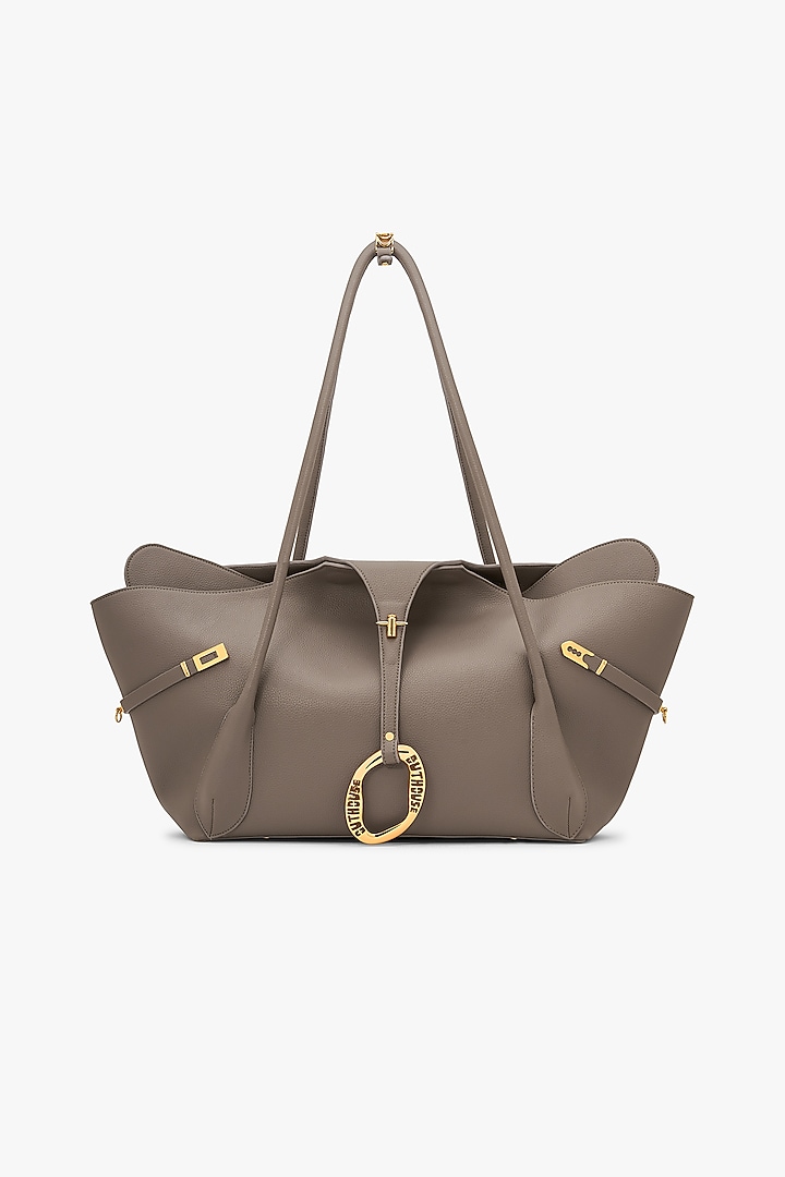 Light Taupe Vegan Leather & Canvas Tote Bag by Outhouse at Pernia's Pop Up Shop