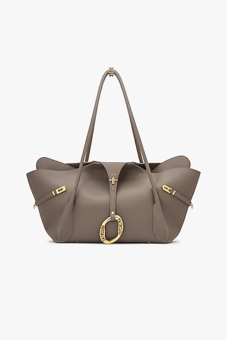 Light Taupe Vegan Leather & Canvas Tote Bag by Outhouse