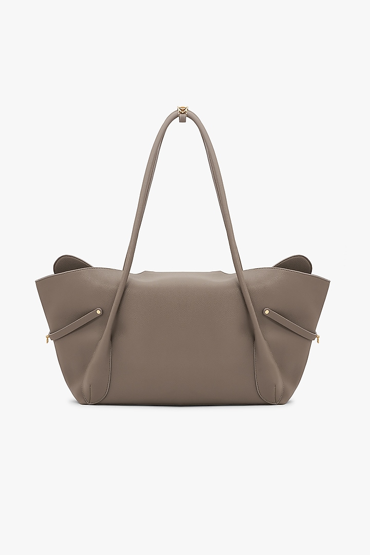 Light Taupe Vegan Leather & Canvas Tote Bag by Outhouse at Pernia's Pop Up Shop