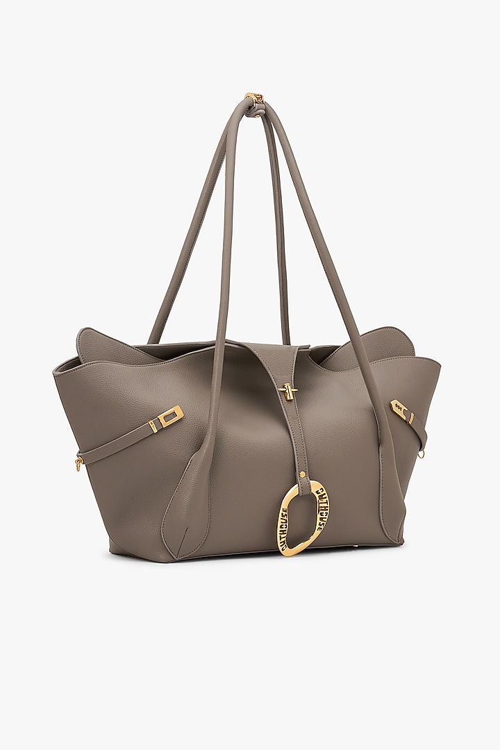 Light Taupe Vegan Leather & Canvas Tote Bag by Outhouse at Pernia's Pop Up Shop