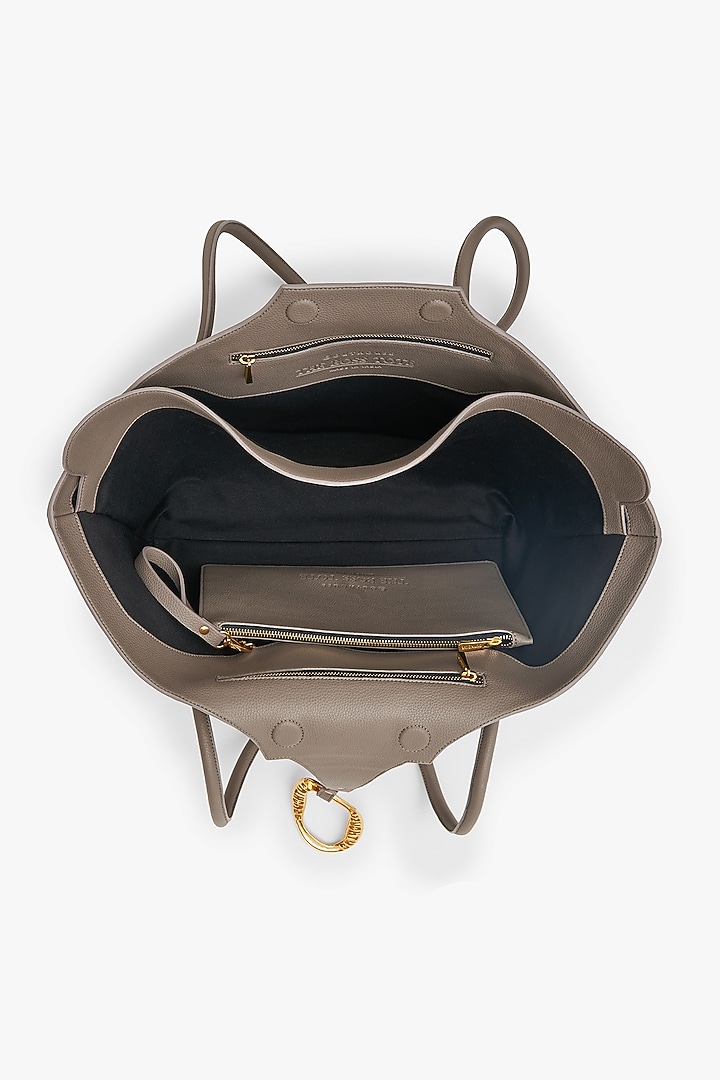 Light Taupe Vegan Leather & Canvas Tote Bag by Outhouse at Pernia's Pop Up Shop