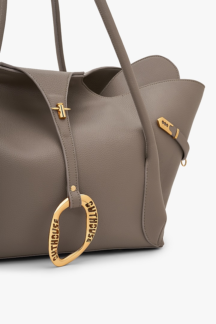 Light Taupe Vegan Leather & Canvas Tote Bag by Outhouse at Pernia's Pop Up Shop