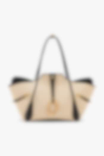 Beige Vegan Leather & Canvas Tote Bag by Outhouse at Pernia's Pop Up Shop