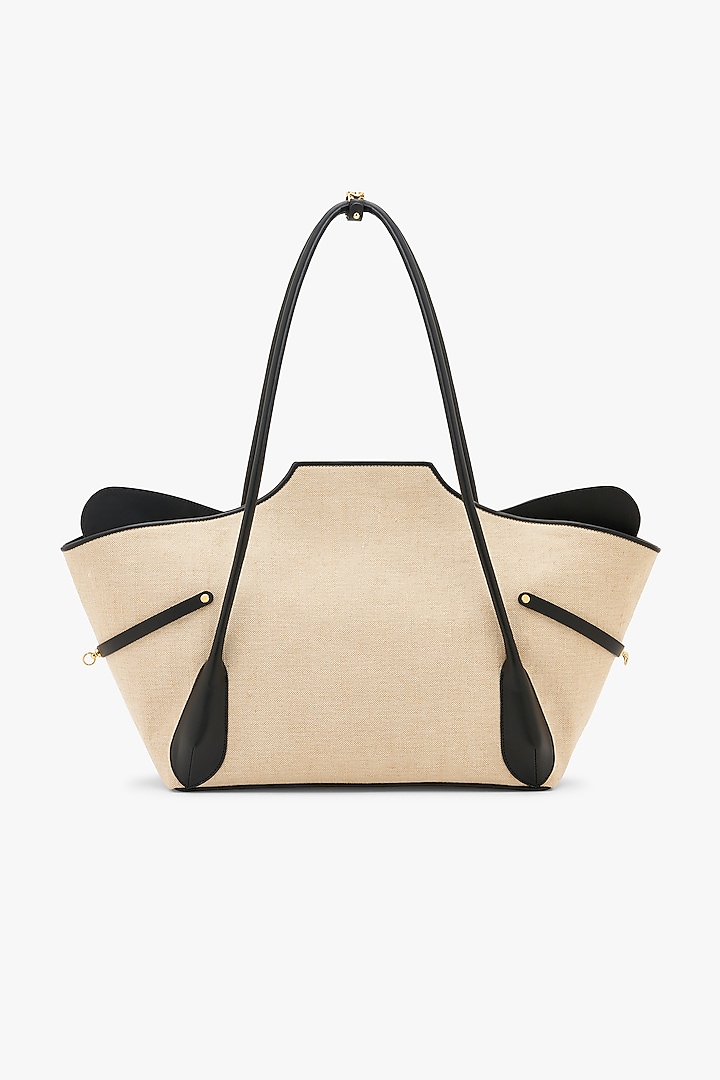 Beige Vegan Leather & Canvas Tote Bag by Outhouse at Pernia's Pop Up Shop