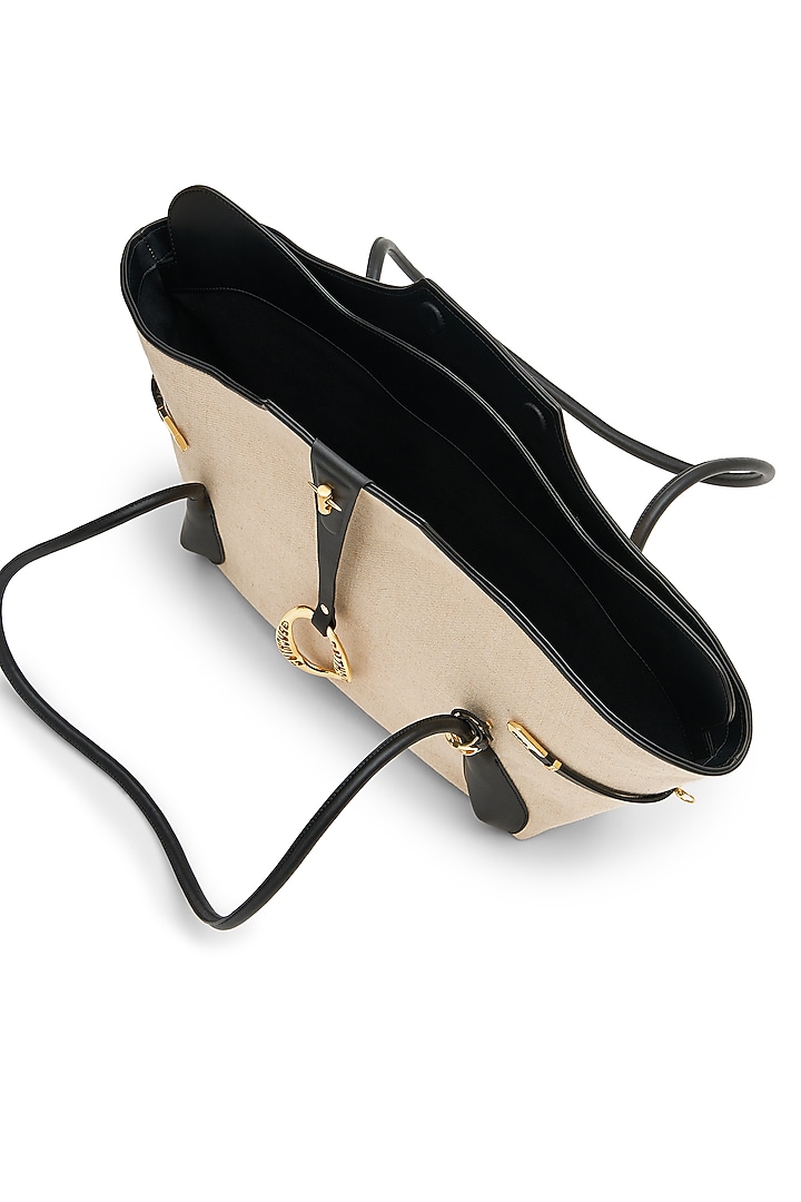 Beige Vegan Leather & Canvas Tote Bag by Outhouse at Pernia's Pop Up Shop