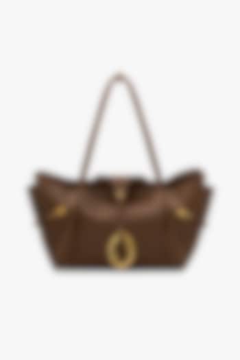 Brown Vegan Leather & Canvas Tote Bag by Outhouse at Pernia's Pop Up Shop