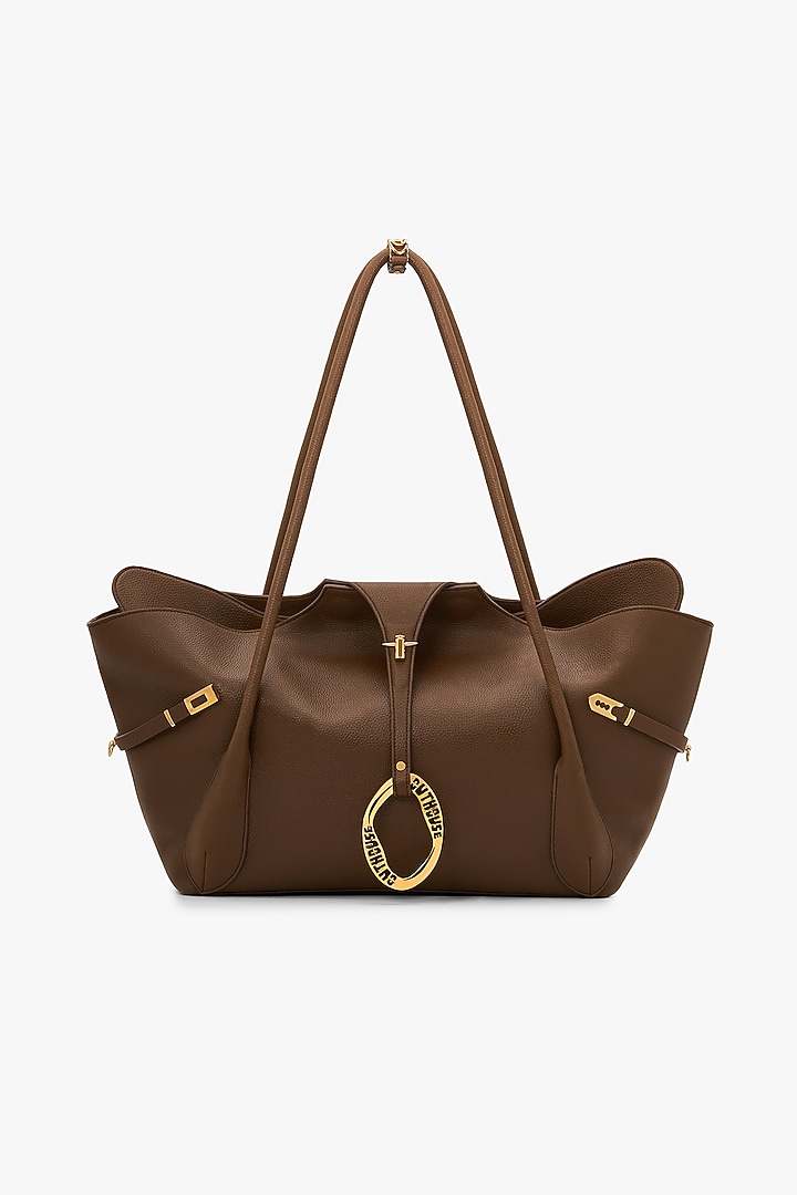 Brown Vegan Leather & Canvas Tote Bag by Outhouse at Pernia's Pop Up Shop