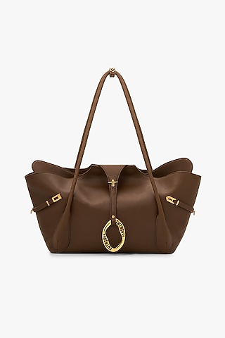 Brown Vegan Leather & Canvas Tote Bag by Outhouse