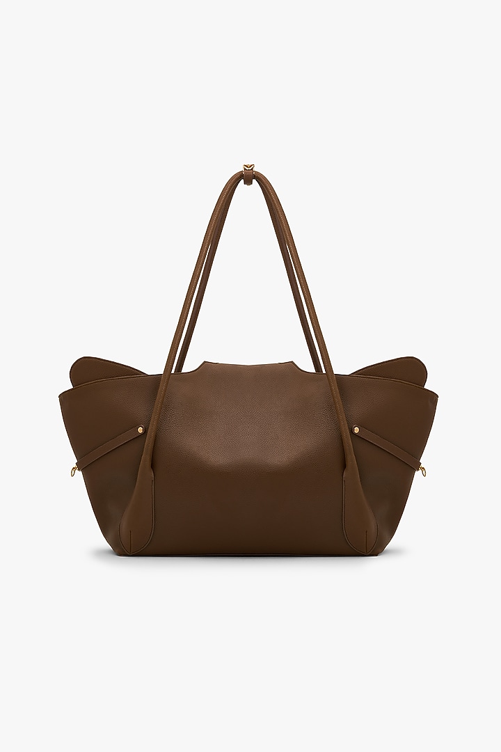 Brown Vegan Leather & Canvas Tote Bag by Outhouse at Pernia's Pop Up Shop