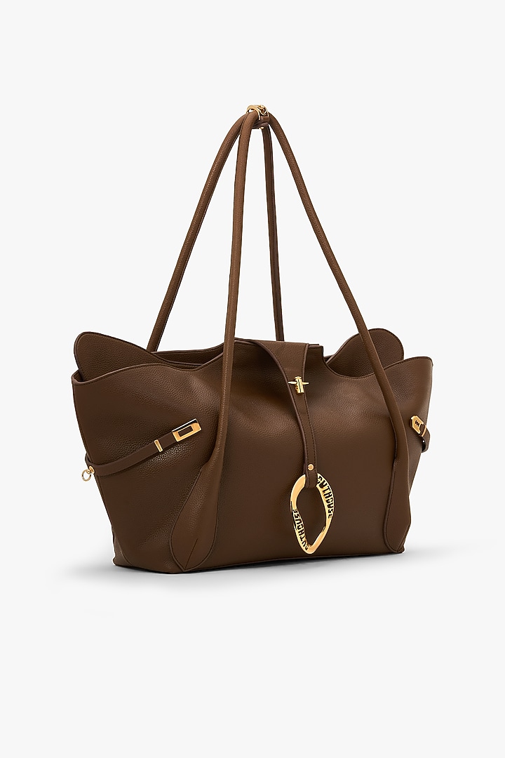 Brown Vegan Leather & Canvas Tote Bag by Outhouse at Pernia's Pop Up Shop