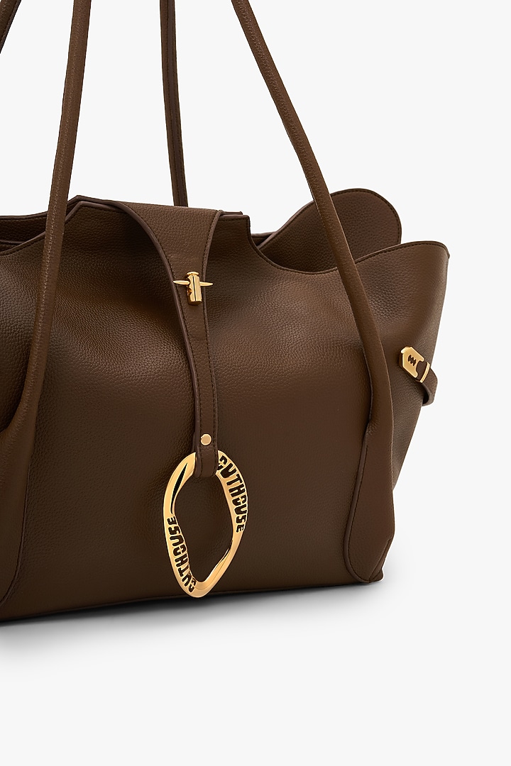 Brown Vegan Leather & Canvas Tote Bag by Outhouse at Pernia's Pop Up Shop