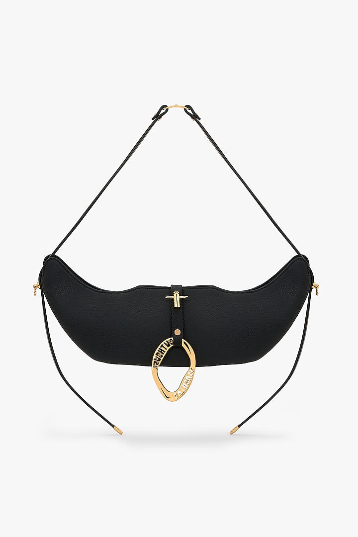 Black Vegan Leather Swing Bag by Outhouse at Pernia's Pop Up Shop