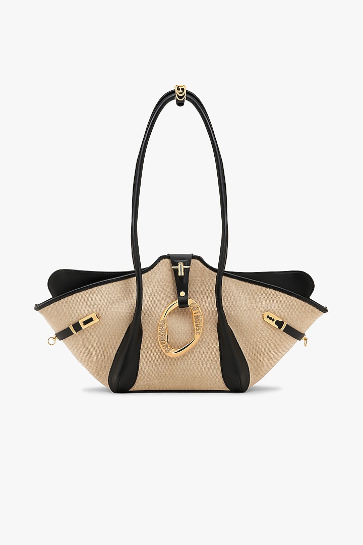 Beige Vegan Leather & Jute Tote Bag by Outhouse at Pernia's Pop Up Shop