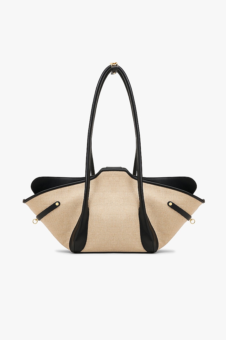 Beige Vegan Leather & Jute Tote Bag by Outhouse at Pernia's Pop Up Shop
