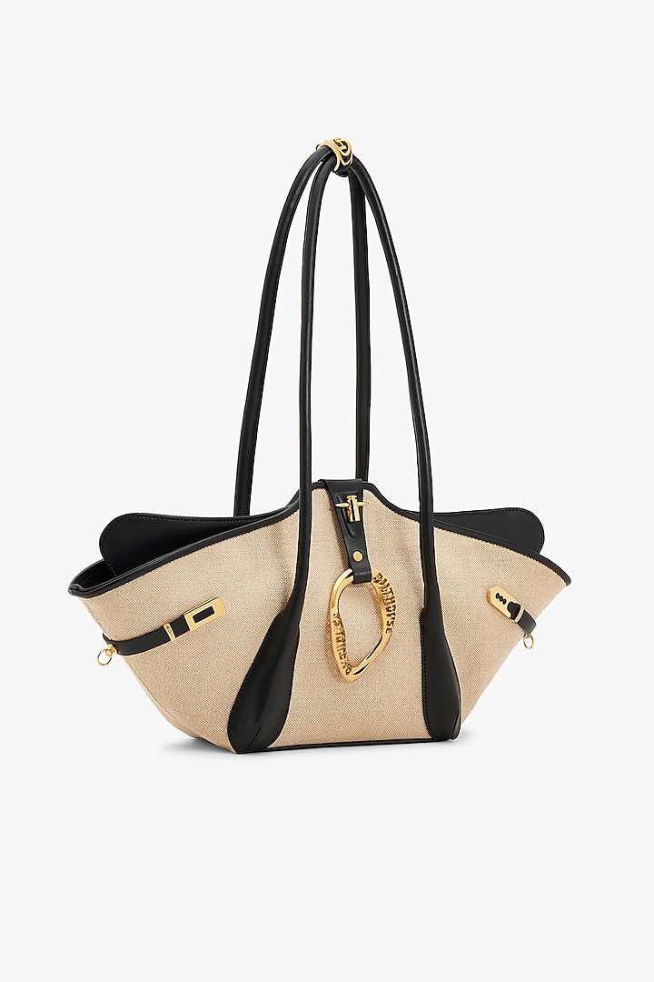 Beige Vegan Leather & Jute Tote Bag by Outhouse at Pernia's Pop Up Shop