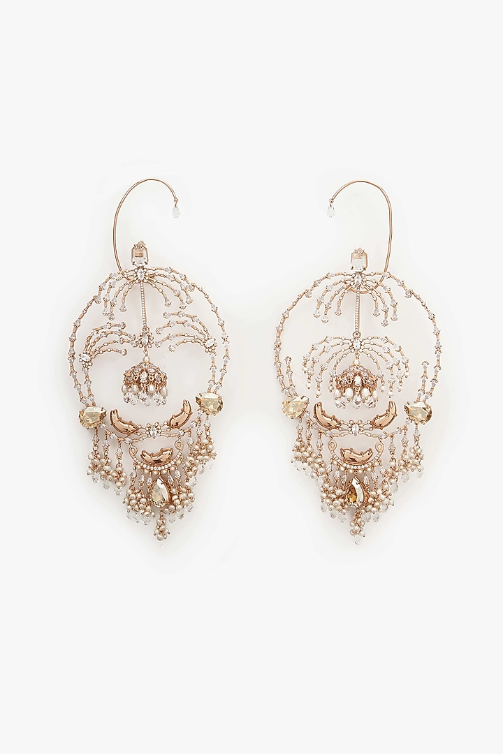 Rose Gold Plated Crystal & Organic Pearl Dangler Earrings by Outhouse at Pernia's Pop Up Shop