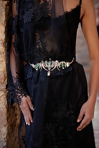 Rose Gold Plated Cubic Zirconia & Baroque Pearl Belt by Outhouse