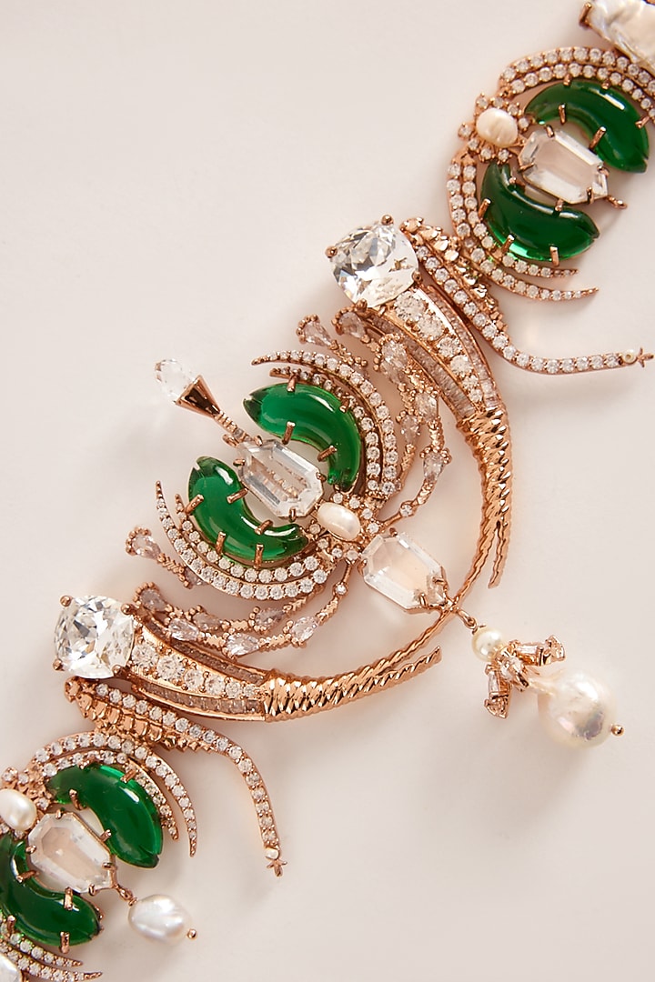 Rose Gold Plated Cubic Zirconia & Baroque Pearl Belt by Outhouse at Pernia's Pop Up Shop