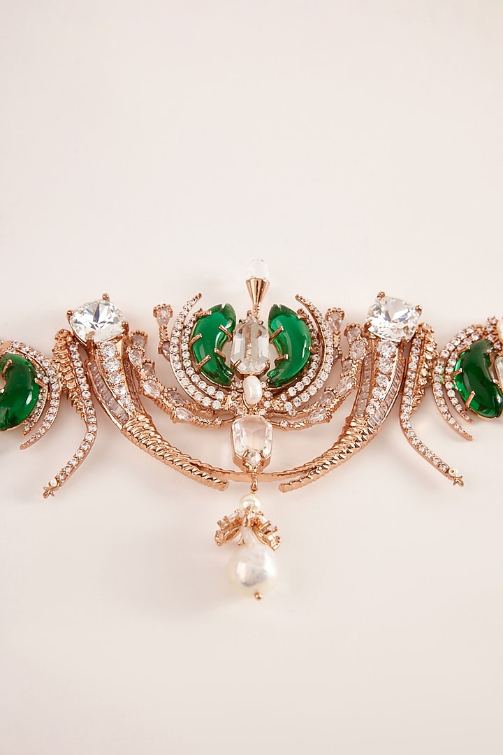 Rose Gold Plated Cubic Zirconia & Baroque Pearl Belt by Outhouse at Pernia's Pop Up Shop