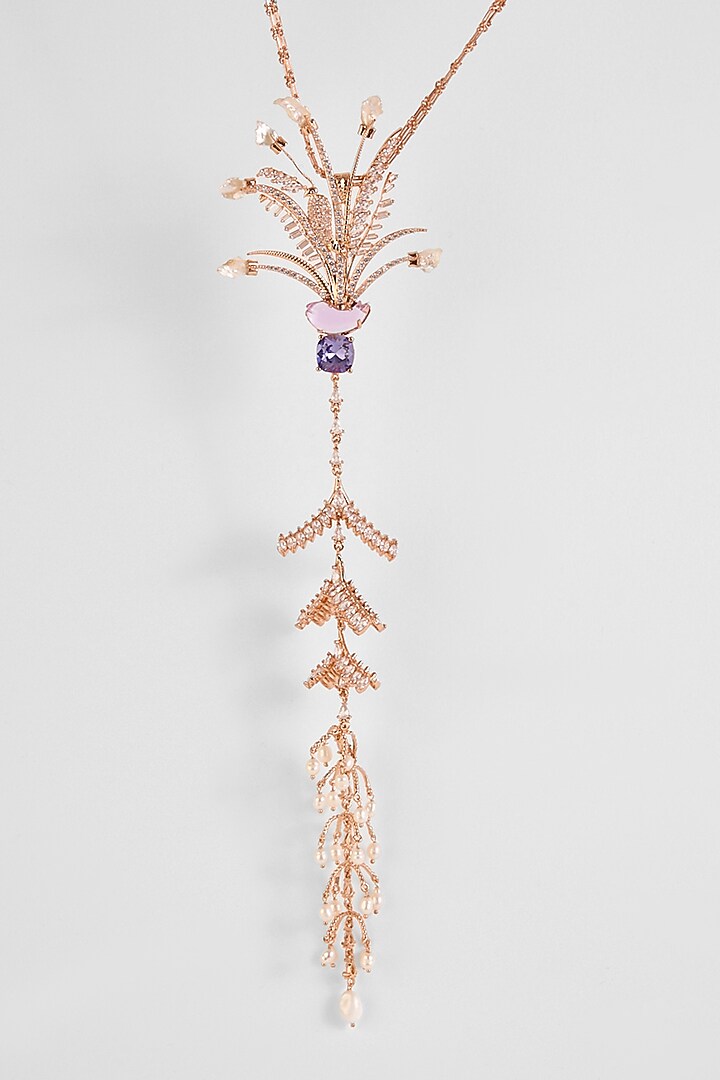 Rose Gold Plated Crystal & Cubic Zirconia Pendant Necklace by Outhouse at Pernia's Pop Up Shop