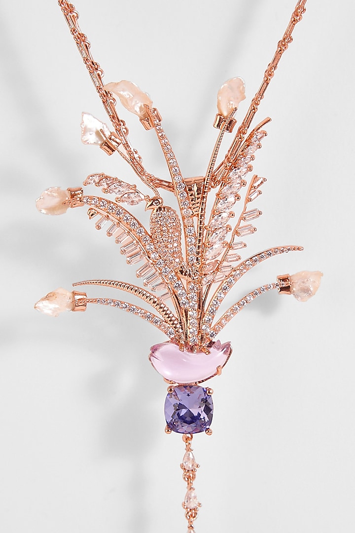 Rose Gold Plated Crystal & Cubic Zirconia Pendant Necklace by Outhouse at Pernia's Pop Up Shop