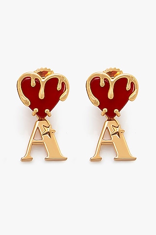 Gold Plated Heart Stud Earrings by Outhouse