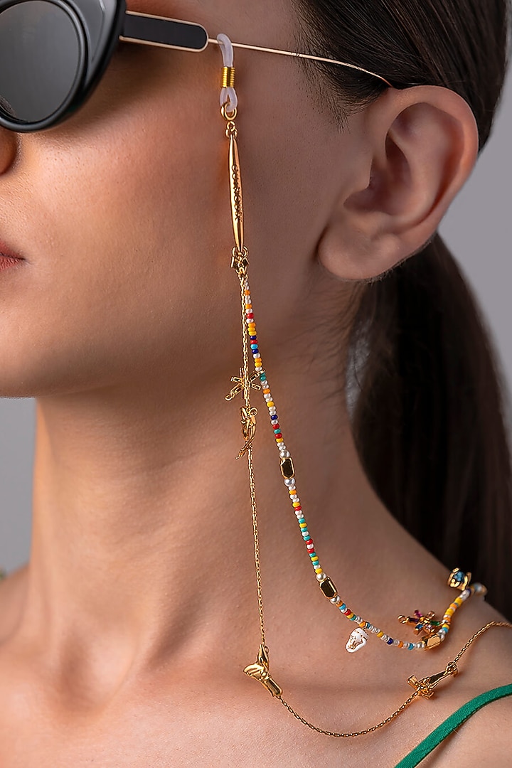Gold Plated Handcrafted Embellished Optical Chain by Outhouse at Pernia's Pop Up Shop
