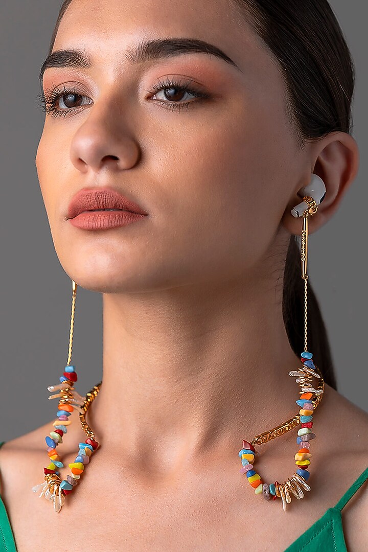 Gold Plated Handcrafted Baroque Pearls & Embellished Optical Chain by Outhouse at Pernia's Pop Up Shop