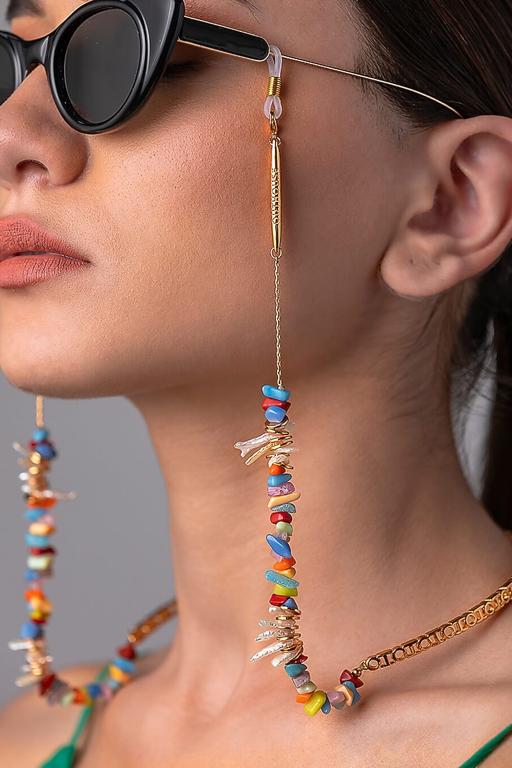 Gold Plated Handcrafted Baroque Pearls & Embellished Optical Chain by Outhouse at Pernia's Pop Up Shop