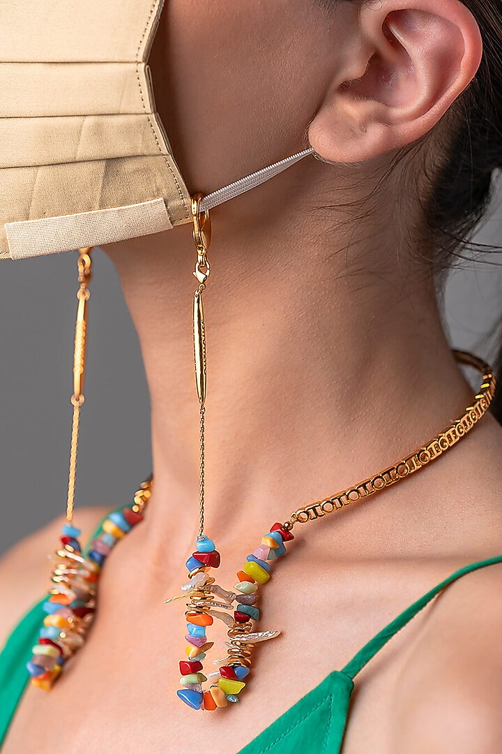 Gold Plated Handcrafted Baroque Pearls & Embellished Optical Chain by Outhouse at Pernia's Pop Up Shop