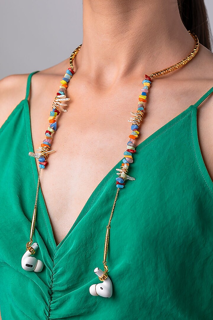 Gold Plated Handcrafted Baroque Pearls & Embellished Optical Chain by Outhouse at Pernia's Pop Up Shop