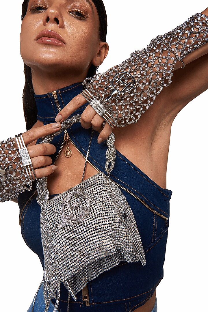 Silver Crystal Glove In Brass by Outhouse at Pernia's Pop Up Shop