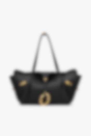 Black Vegan Leather & Canvas Tote Bag by Outhouse at Pernia's Pop Up Shop
