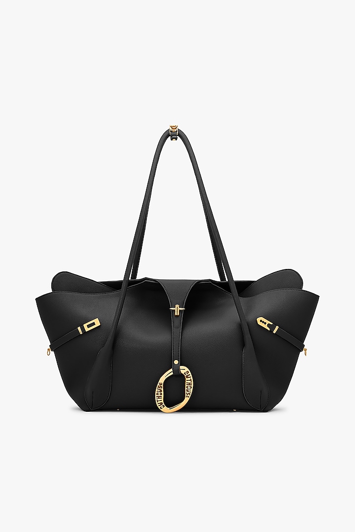 Black Vegan Leather & Canvas Tote Bag by Outhouse at Pernia's Pop Up Shop
