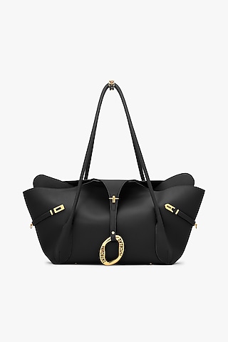 Black Vegan Leather & Canvas Tote Bag by Outhouse