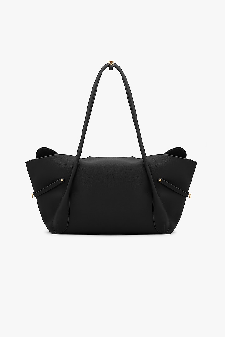 Black Vegan Leather & Canvas Tote Bag by Outhouse at Pernia's Pop Up Shop