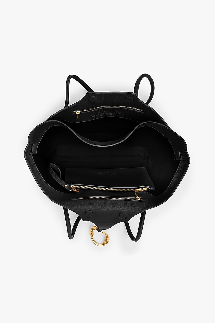 Black Vegan Leather & Canvas Tote Bag by Outhouse at Pernia's Pop Up Shop