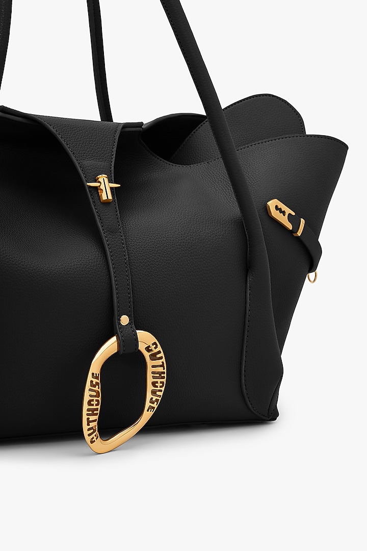 Black Vegan Leather & Canvas Tote Bag by Outhouse at Pernia's Pop Up Shop