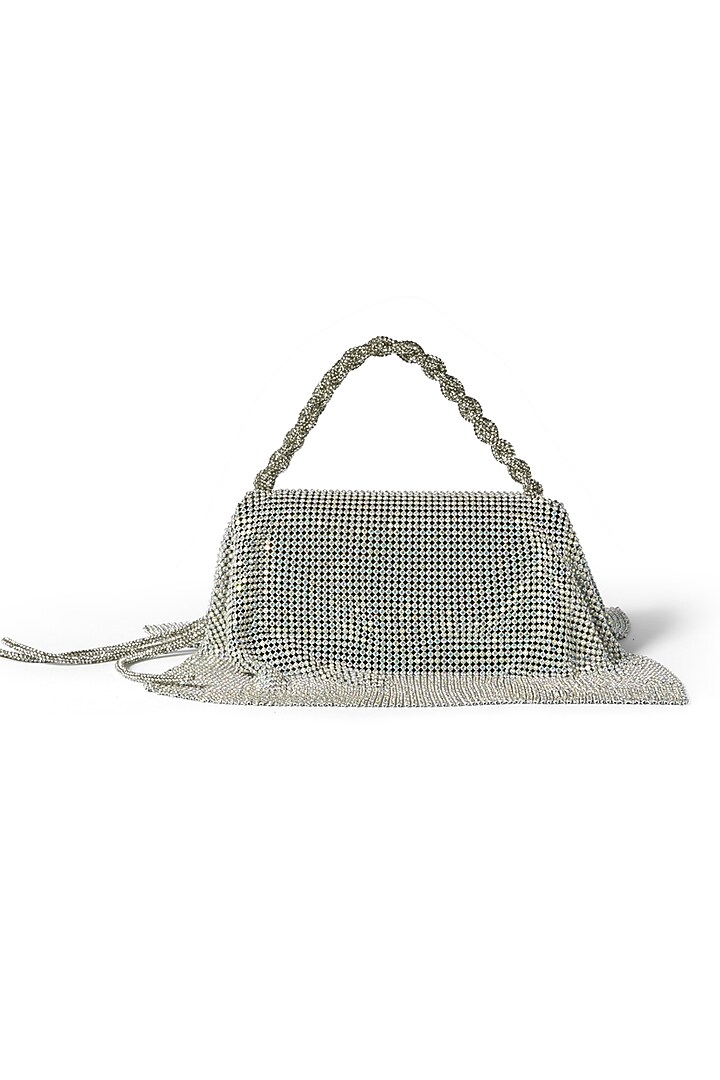 White Vegan Leather Crystal Furby & Zircon Handcrafted Bag by Outhouse at Pernia's Pop Up Shop