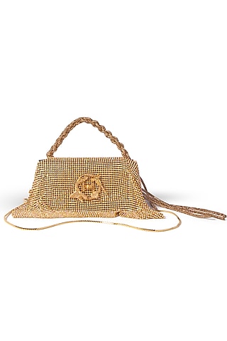 Gold Vegan Leather Crystal Furby & Zircon Handcrafted Bag by Outhouse